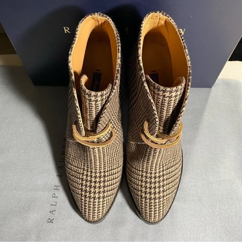 Ralph Lauren Fall 2021 Brown Glen Plaid Wool Flannel Jaylen Bootie